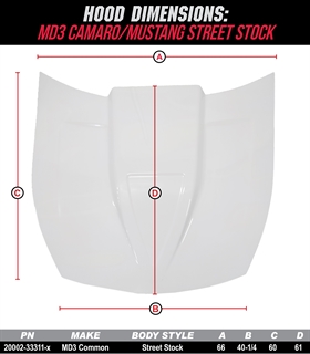 MD3 Camaro &amp; Mustang Scooped Hood Dimensions