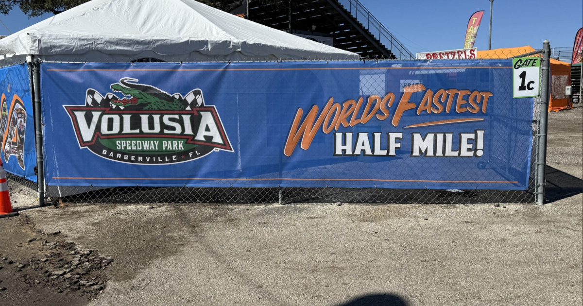 The World’s Fastest Half-Mile signage at the 2026 DIRTcar Winter Nationals