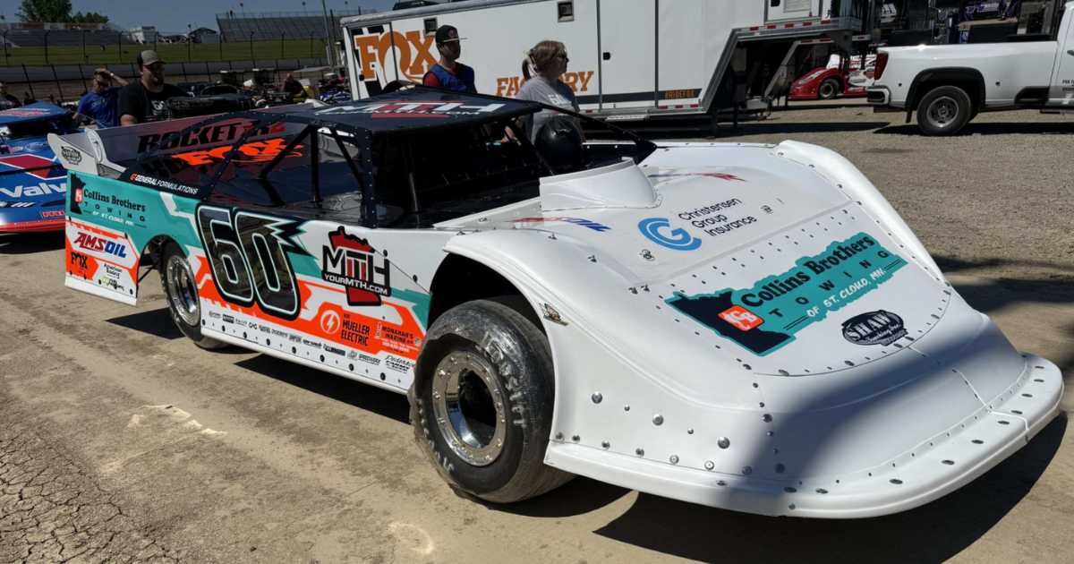 Race car in the pits at the Dirt Late Model Dream