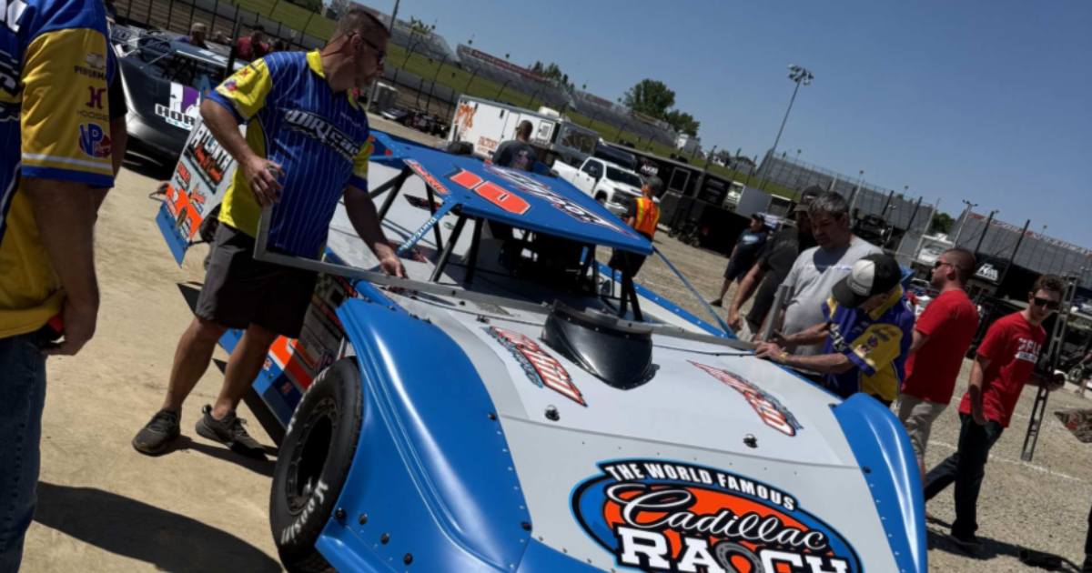 Technical inspection and race day activity at the Dirt Late Model Dream