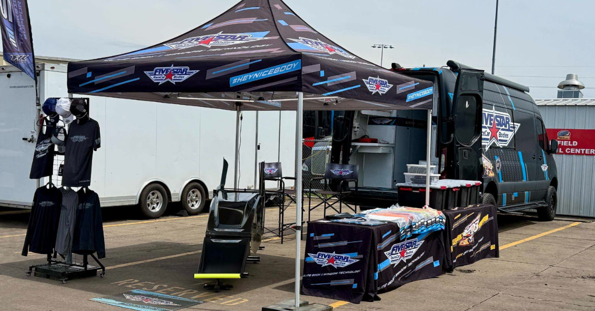 Five Star Premium Prepreg Carbon Fiber Sprint Car body display at Knoxville Raceway
