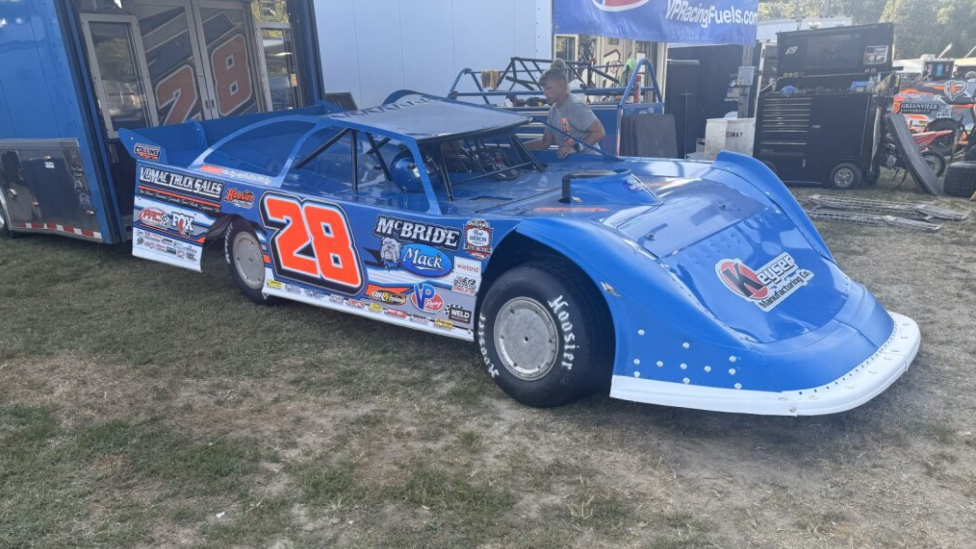 No. 28 late model in the pits
