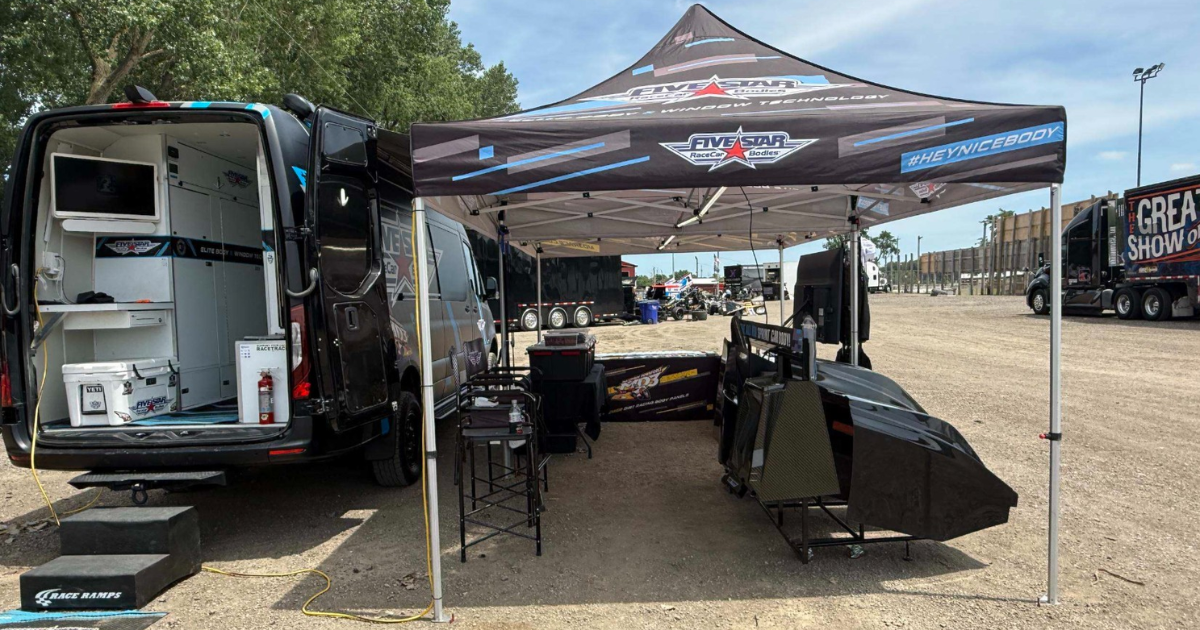Racers visiting the Five Star Road Tour display at Wilmot Raceway