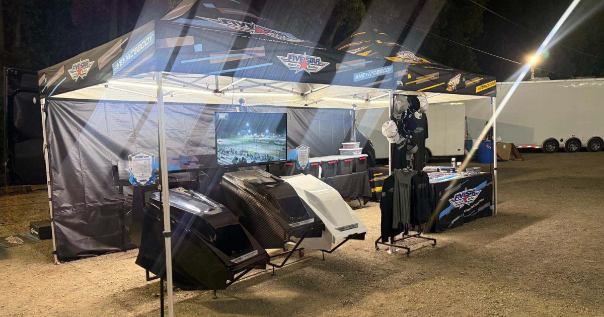 Five Star display and merchandise setup at Wilmot Raceway