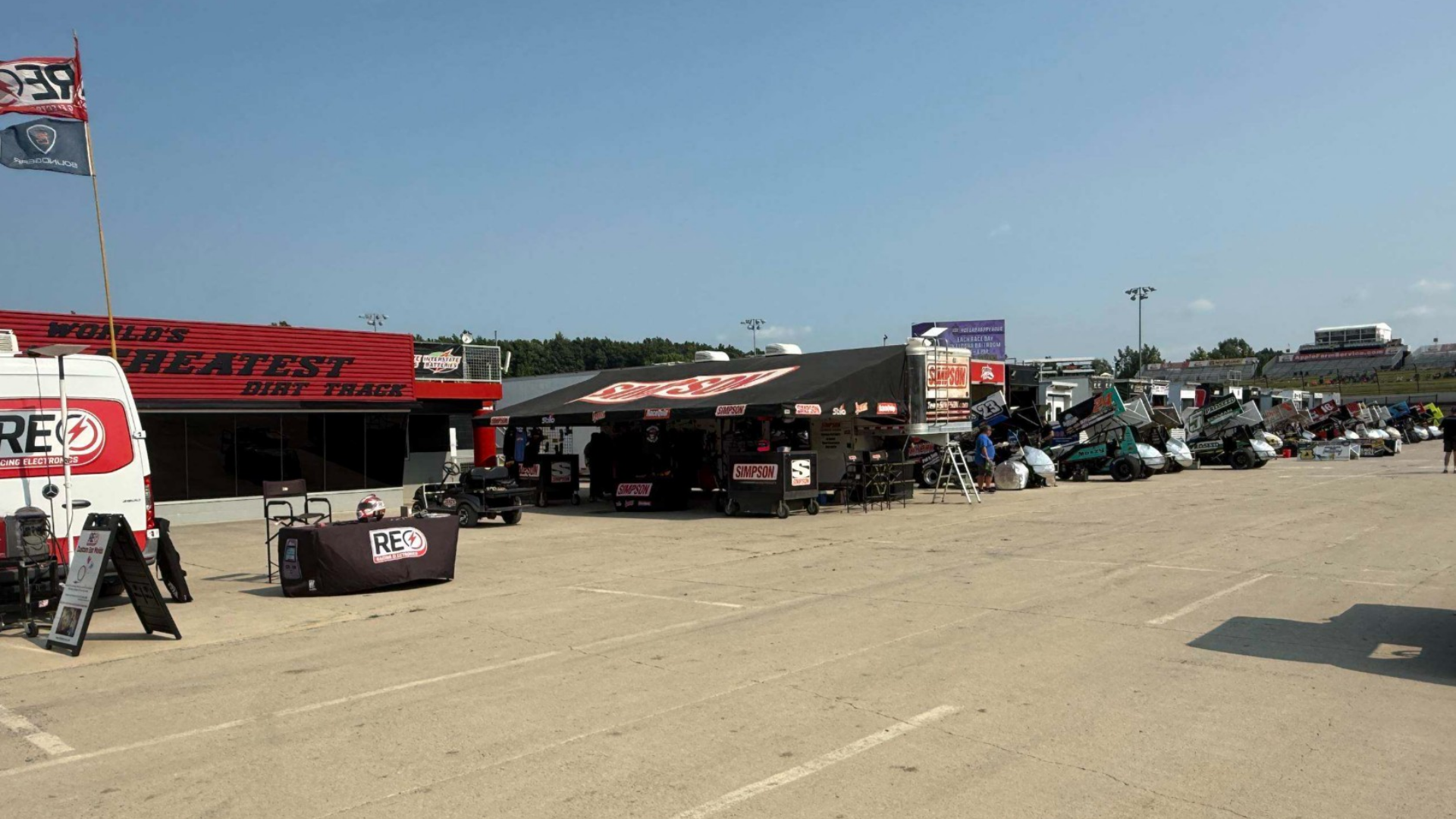 Teams preparing in the Eldora Speedway pits