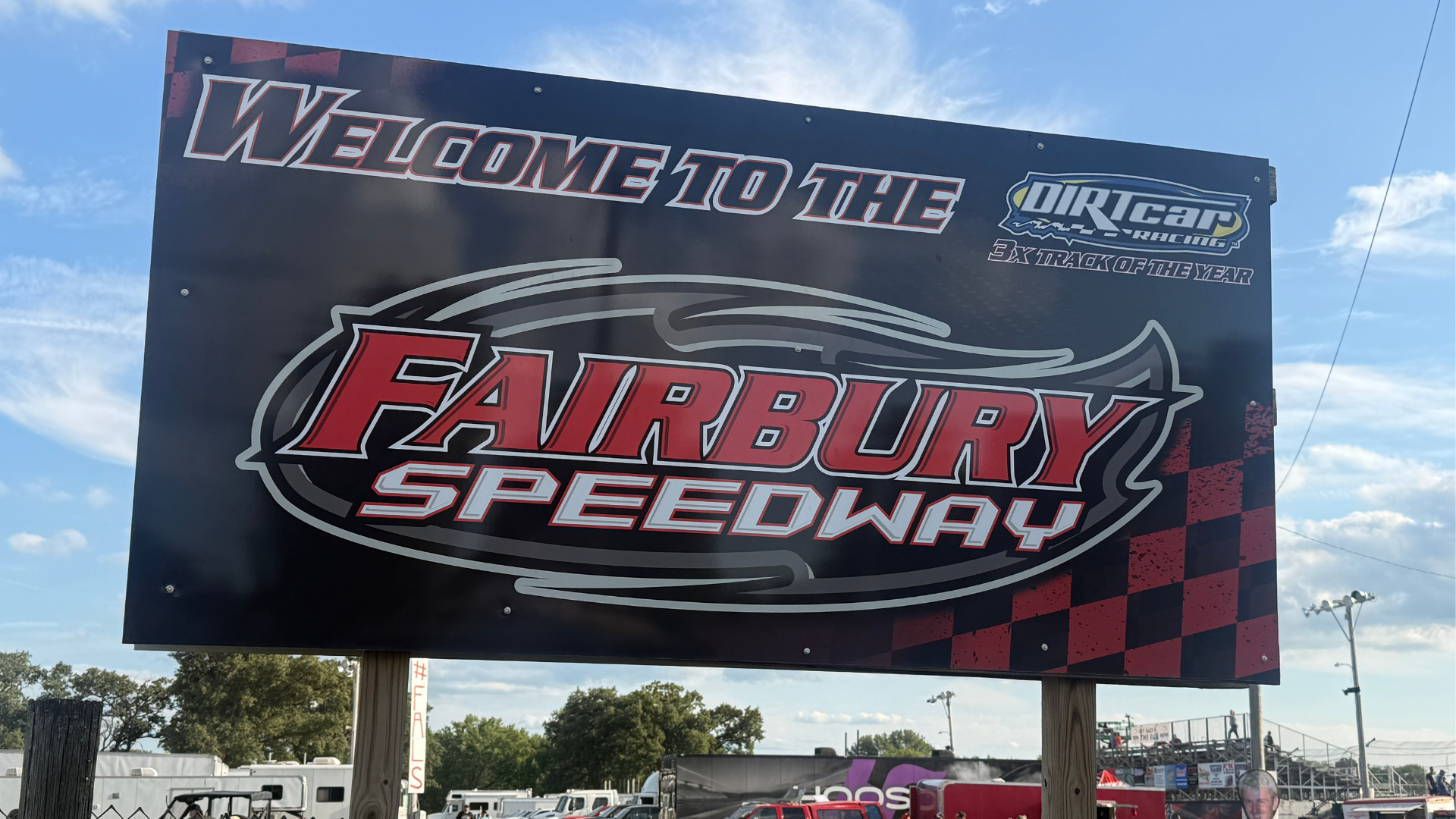 Welcome to Fairbury sign during Prairie Dirt Classic week