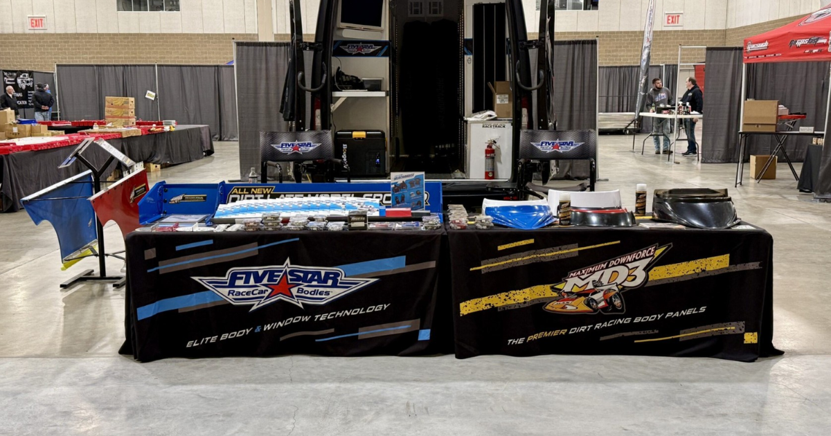 Five Star race parts and display materials at the Mayo Civic Center expo