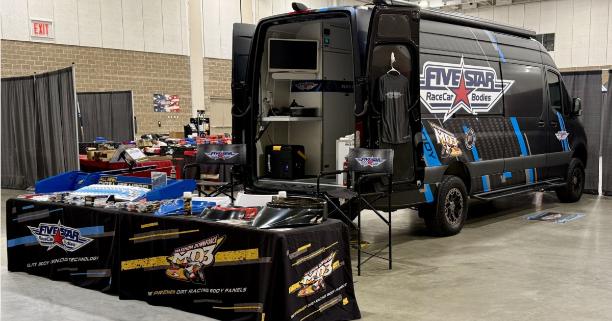 Five Star sprinter van outside the Midwest Motorsports Expo at Mayo Civic Center in Rochester, Minnesota